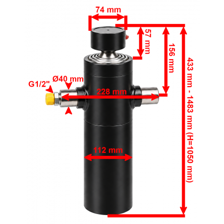 SIŁOWNIK HYDRAULICZNY WYWROTU PRZYCZEPY 6T 1050 mm, 105 cm 4-STOPNIOWY.